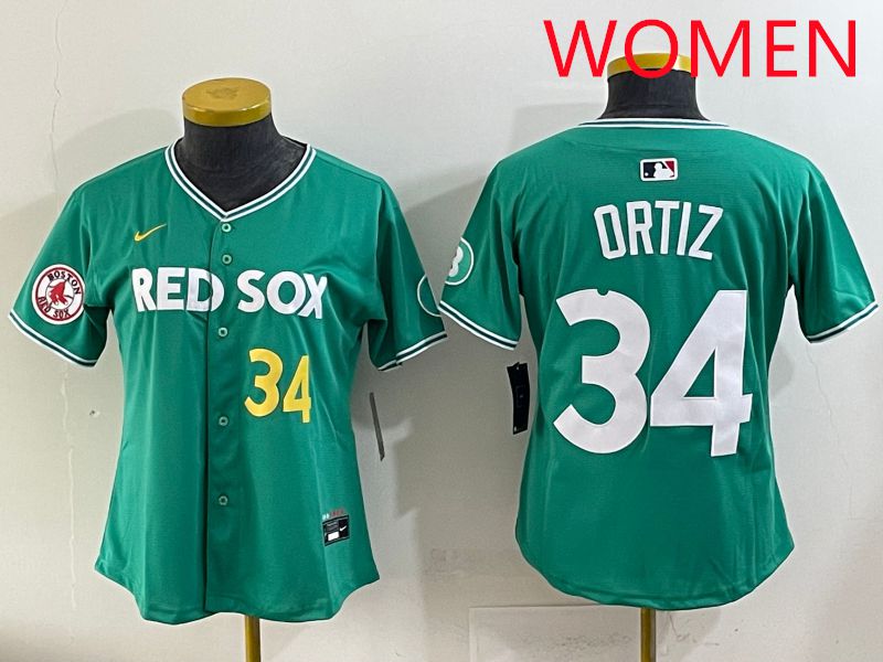Women 2025 Boston Red Sox #34 Ortiz Dark Green Joint Name Nike MLB Jersey style 7->women mlb jersey->Women Jersey